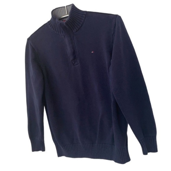 TOMMY HILFIGER | Youth Large (16/18) Navy Blue Quarter Zip Collared Sweatshirt - Picture 1 of 8